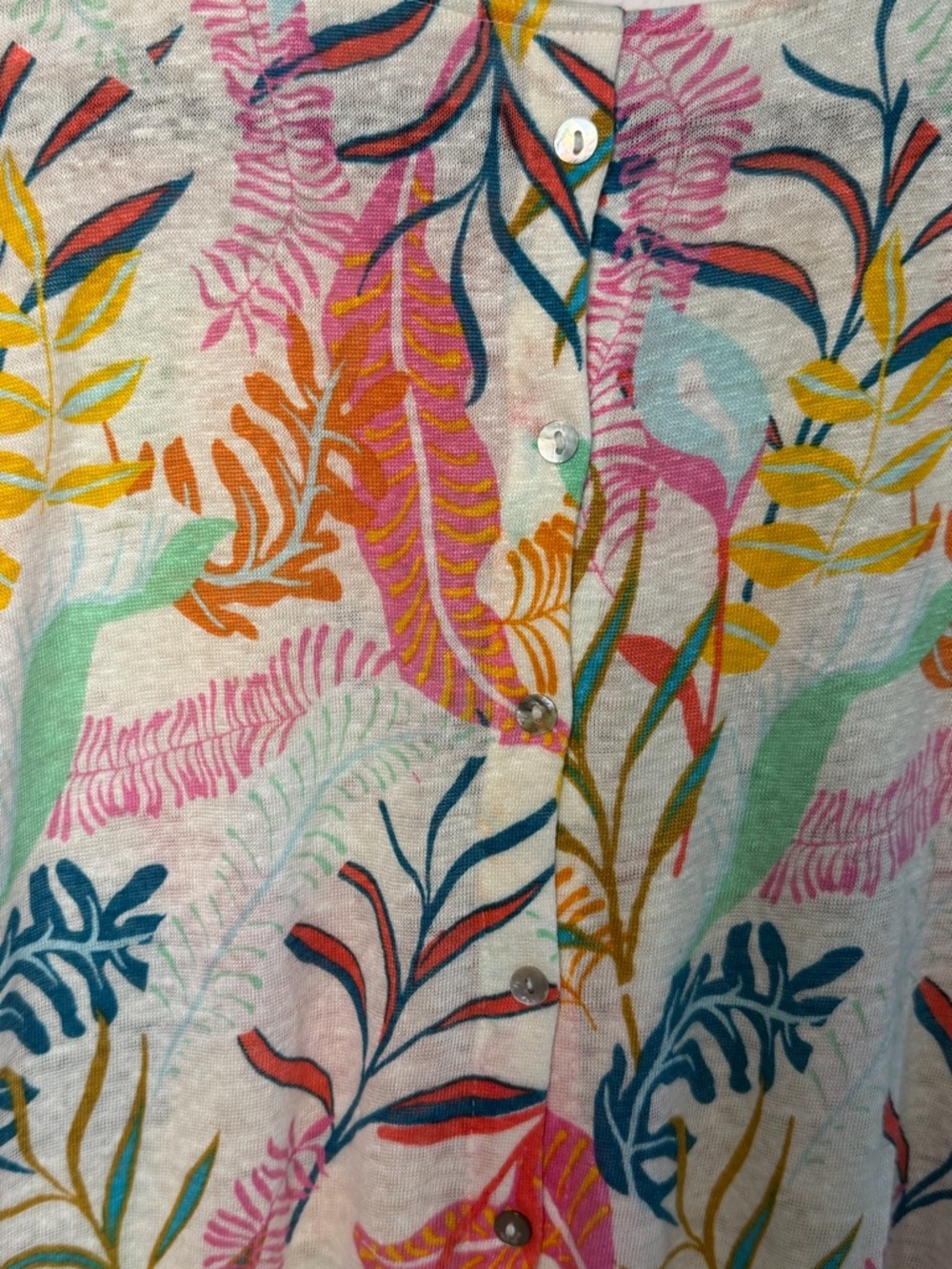 Cynthia Rowley Linen Tropical Blouse XL Button Back Coastal Boho Top Resortwear - Picture 12 of 13